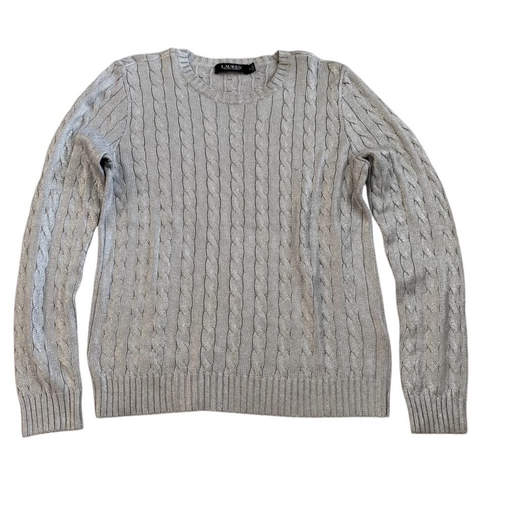 Lauren by Ralph Lauren Grey Silver Cable Knit Sweater Medium